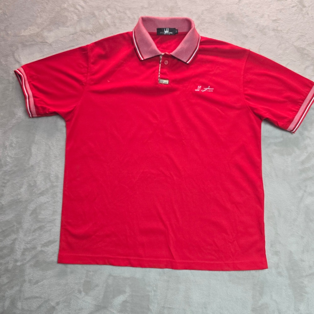 Alfred Dunhill Mens Red Short Sleeve Golf Polo Shirt Plaid Trim Size 52